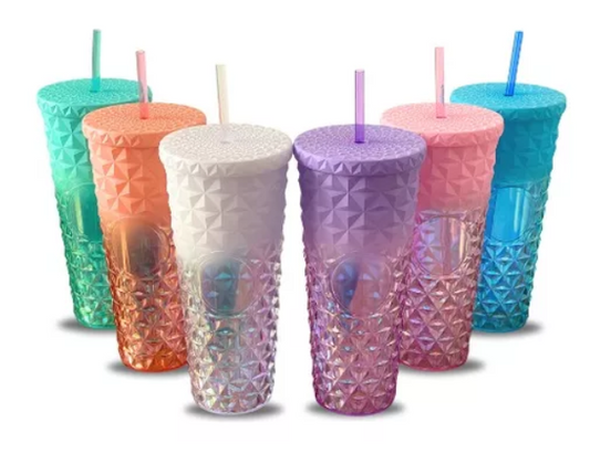 Termo Vaso TORNASOL Doble Pared Con Pitillo 700ml Diseño Diamante